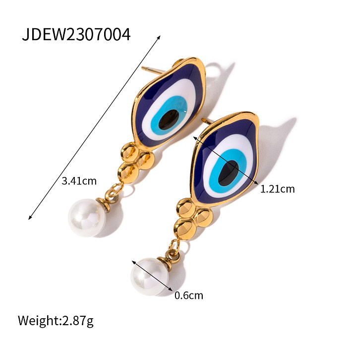 1 Pair IG Style Streetwear Devil'S Eye Enamel Plating Stainless Steel  18K Gold Plated Drop Earrings