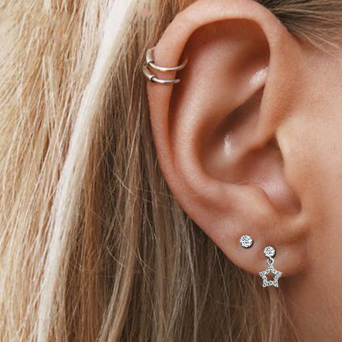 1 Piece Lady Star Stainless Steel  Inlay Zircon Ear Studs