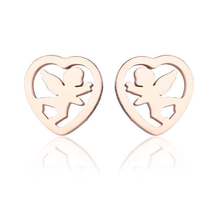 1 par de pinos de orelha banhados a ouro 18K, estilo simples, formato de coração, polimento