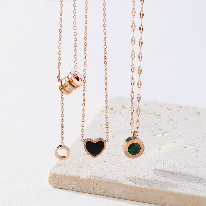 Elegante estilo moderno estilo simples formato de coração incrustação de aço inoxidável com pedras preciosas artificiais pingente colar