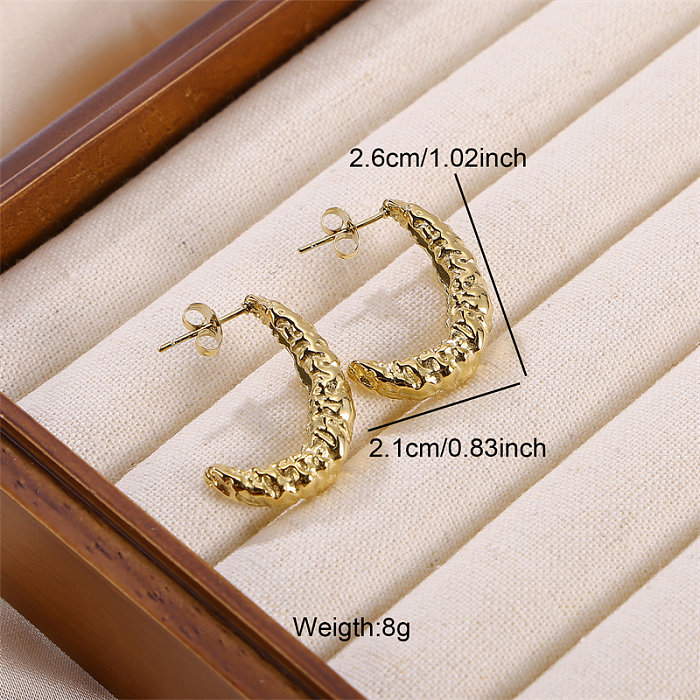 1 Pair Casual Vintage Style Commute Moon Plating Pleated Stainless Steel  18K Gold Plated Ear Studs