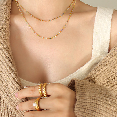 Casual Simple Style Solid Color Stainless Steel Plating 18K Gold Plated Layered Necklaces