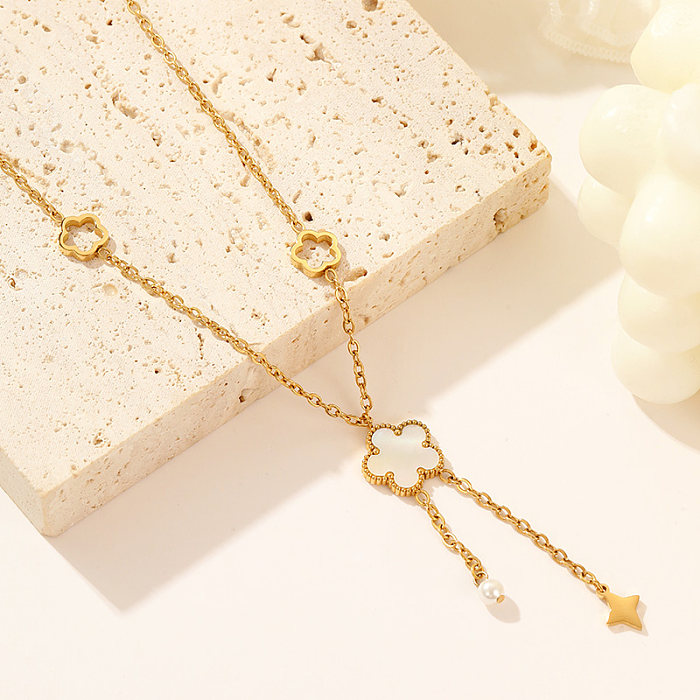 Cute Simple Style Flower Stainless Steel  Plating Inlay Shell Gold Plated Necklace