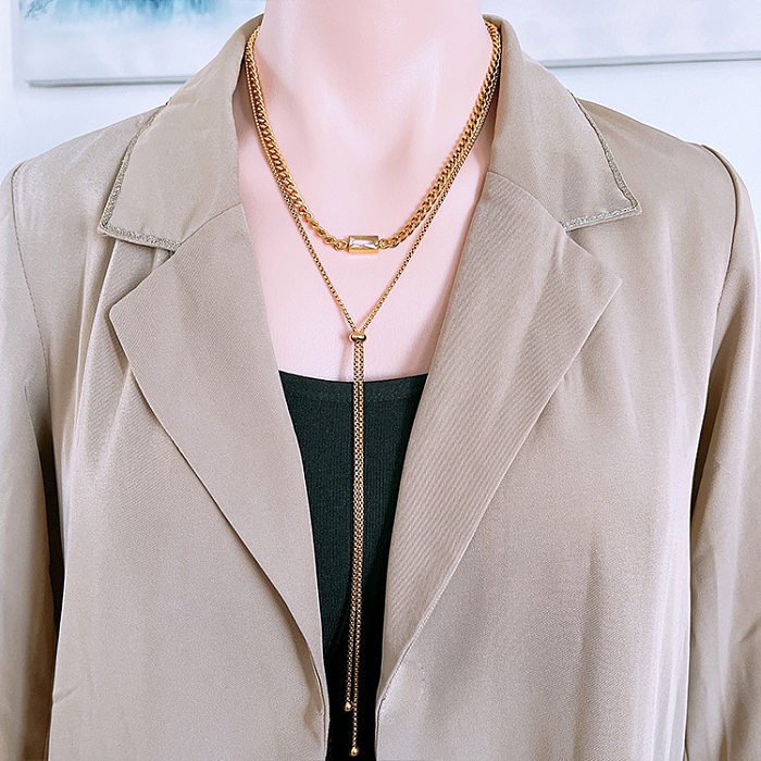 Modequaste, rechteckig, Edelstahl, vergoldet, mit Strasssteinen, geschichtete Halsketten, 1 Stück