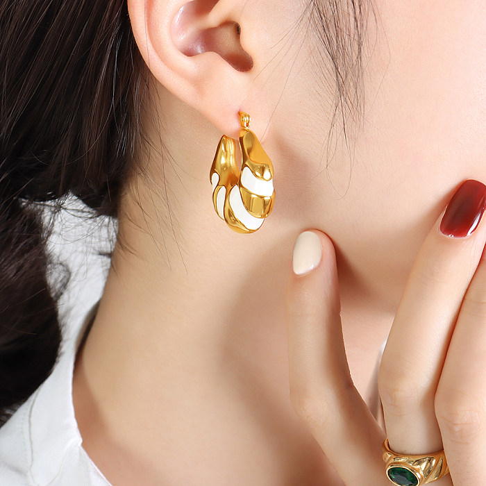 1 Pair Simple Style Classic Style Color Block Stainless Steel Enamel Plating 18K Gold Plated Earrings