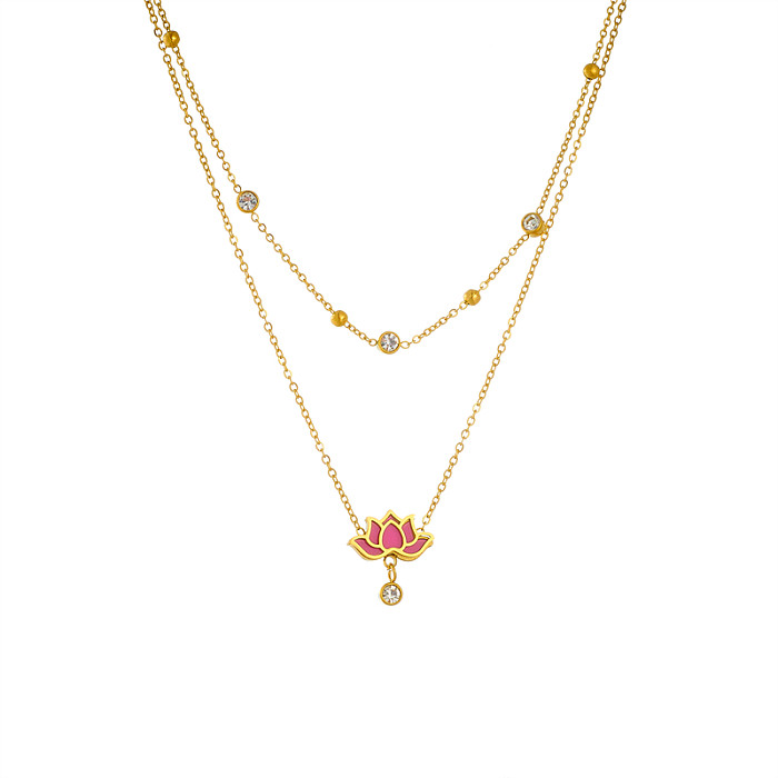 Sweet Flower Stainless Steel Artificial Gemstones Pendant Necklace In Bulk