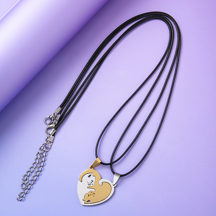 Fashion Couple Yin Yang Cat Splicing Pedent Stainless Steel  Necklace