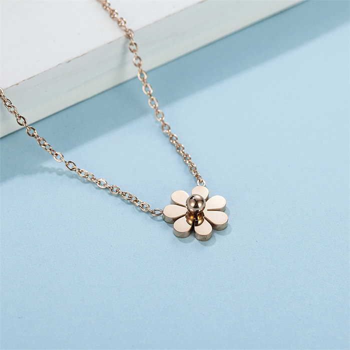 Sweet Simple Style Daisy Stainless Steel  Plating Rose Gold Plated Pendant Necklace