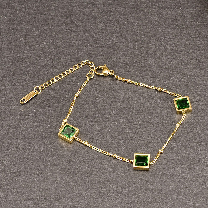 Bracelets plaqués or et zircon avec incrustation d'acier et de titane carrés décontractés