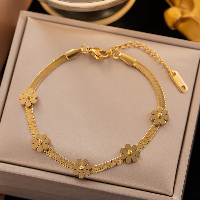 1 pièce de bracelets plaqués en acier titane fleur à la mode