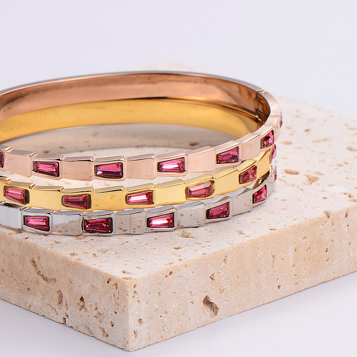 Casual estilo simples quadrilátero pontos redondos aço inoxidável chapeamento incrustações strass 18k banhado a ouro rosa pulseira banhada a ouro