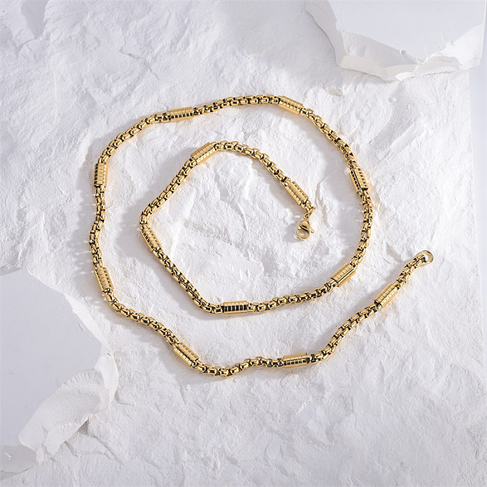 Geometrische Hip-Hop-Halskette aus Edelstahl mit 18-Karat-Vergoldung
