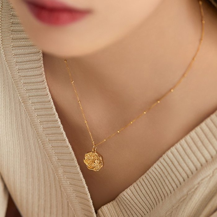 Classic Style Flower Stainless Steel Plating 18K Gold Plated Pendant Necklace