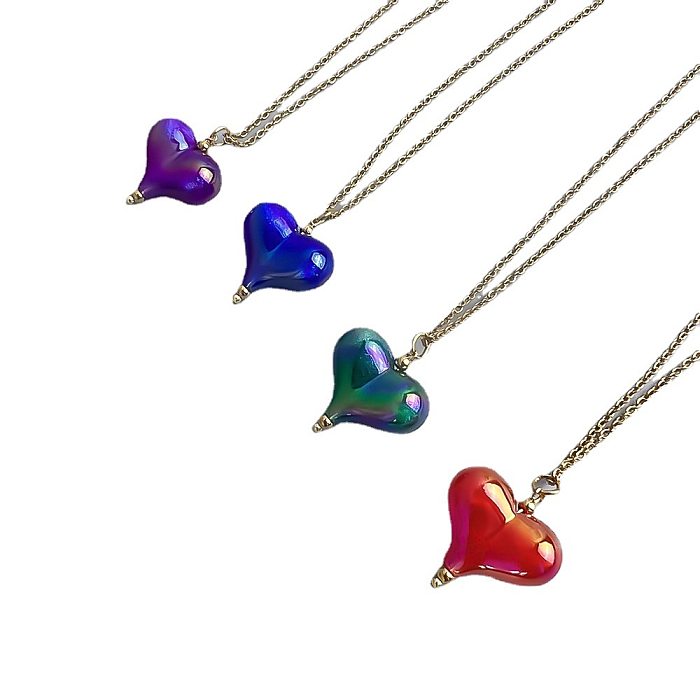 Simple Style Heart Shape Stainless Steel  Arylic Chain Pendant Necklace