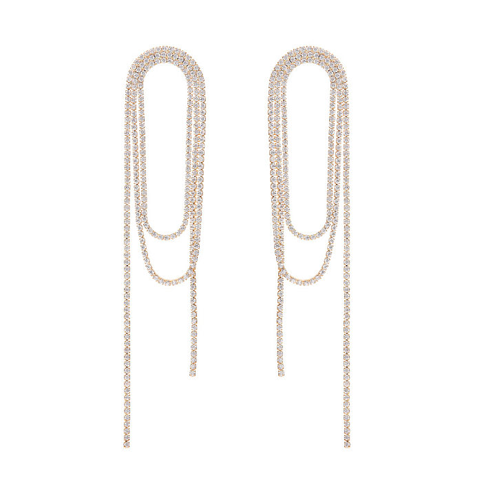 1 Pair Glam Tassel Stainless Steel  Plating Inlay Zircon Earrings