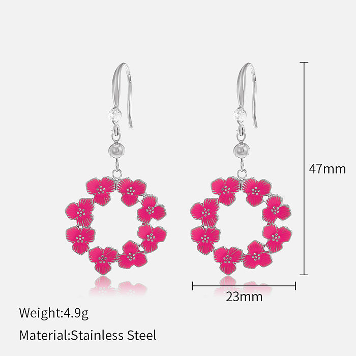 Retro Flower Stainless Steel  Plating Drop Earrings 1 Pair