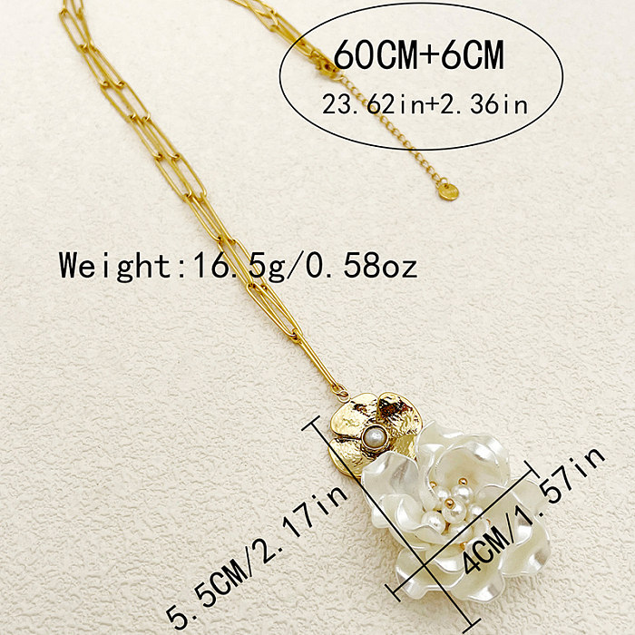 Elegant Roman Style Flower Stainless Steel  Gold Plated Artificial Pearls Pendant Necklace In Bulk
