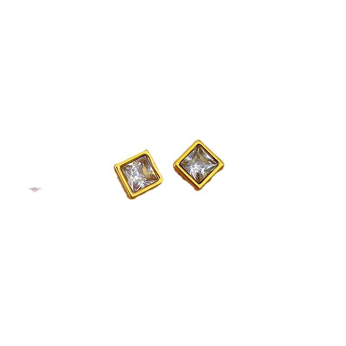 1 Pair Simple Style Square Plating Inlay Stainless Steel Zircon Ear Studs