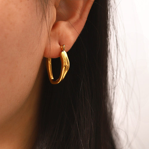 Boucles d'oreilles géométriques en acier inoxydable plaqué or, style simple, 1 paire