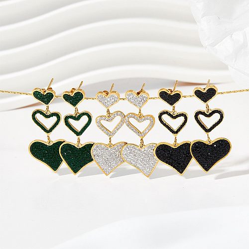 Simple Style Heart Shape Stainless Steel  Inlay Zircon Earrings 1 Pair