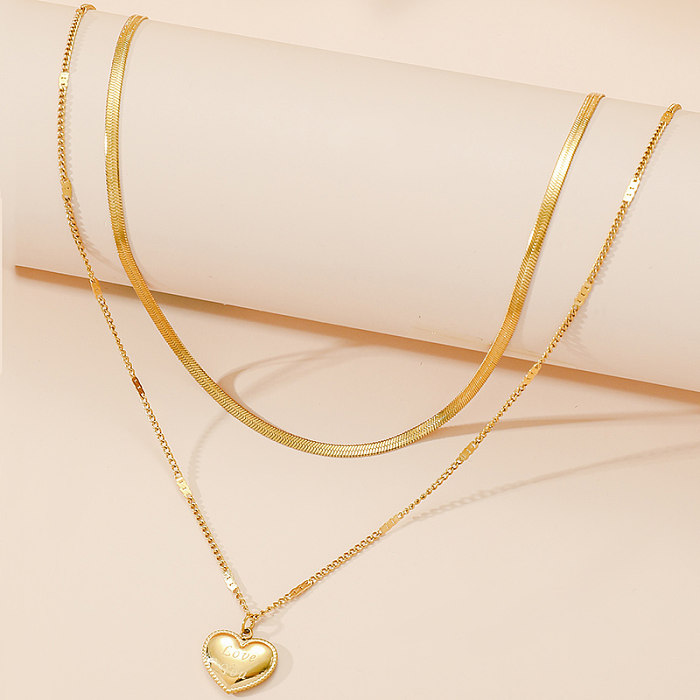 Elegant Heart Shape Stainless Steel Polishing Plating 18K Gold Plated Necklace