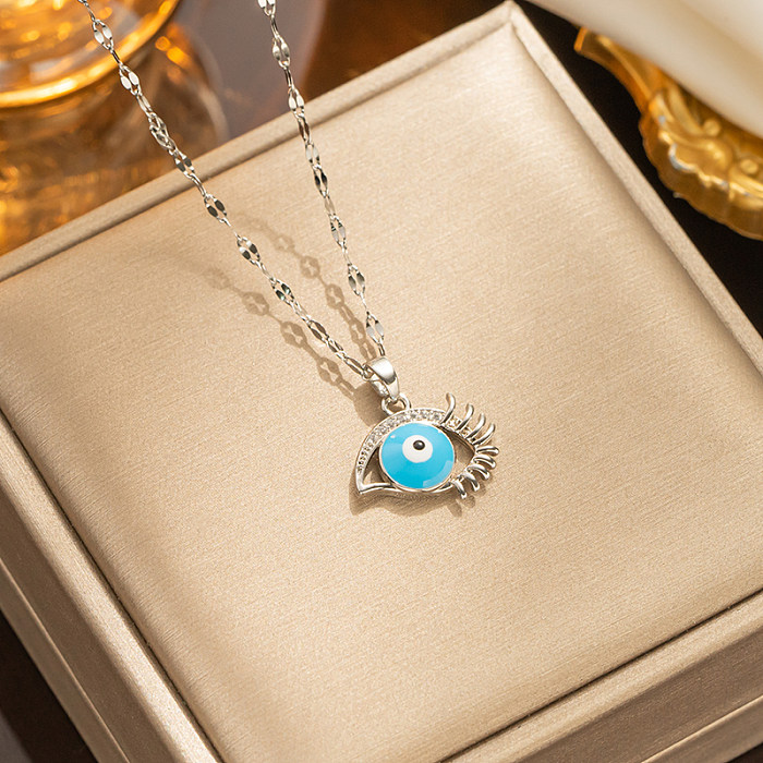 Casual Simple Style Eye Stainless Steel Enamel Plating Inlay Zircon 18K Gold Plated Pendant Necklace