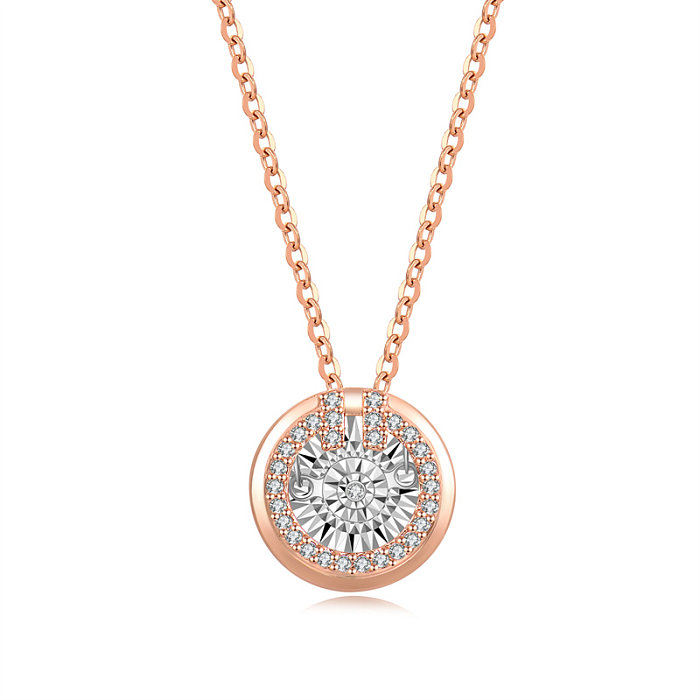 Casual estilo simples redondo quadrado de aço inoxidável rosa banhado a ouro colar de pingente de diamante artificial a granel