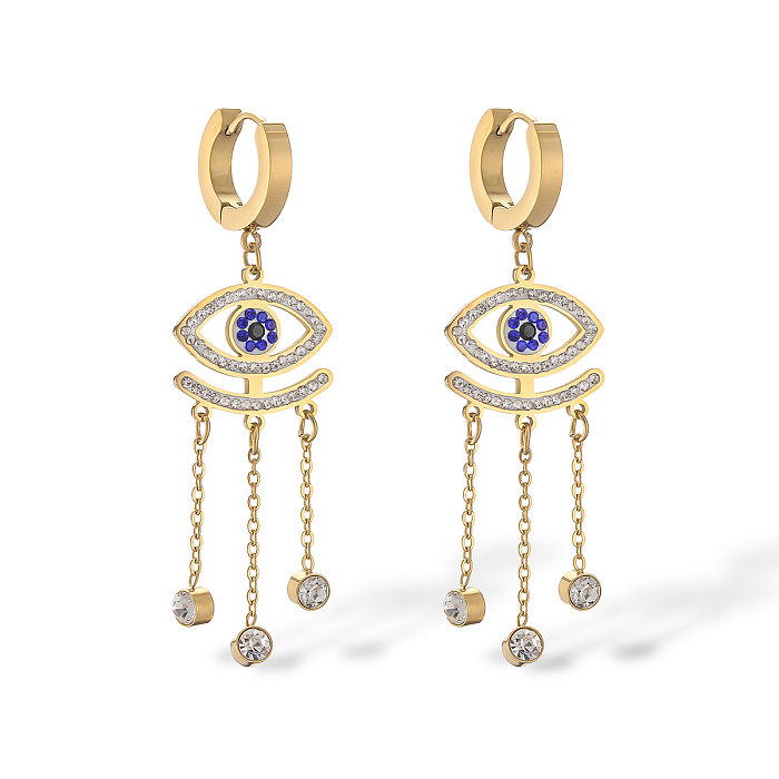 1 Pair Casual Simple Style Devil'S Eye Plating Inlay Stainless Steel Zircon 18K Gold Plated Drop Earrings