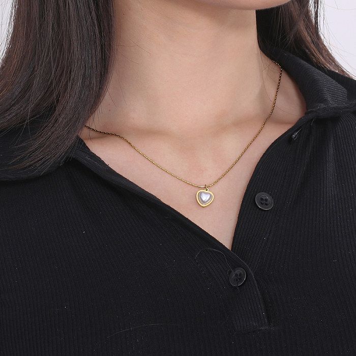 Süße schlichte Halskette mit einfarbigem Edelstahlüberzug und Inlay-Perlenanhänger