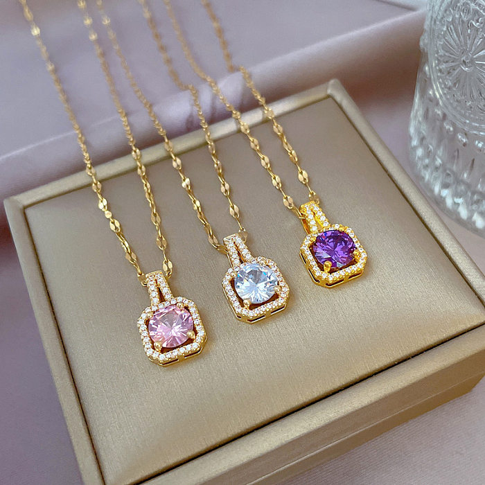 Simple Style Square Stainless Steel Copper Inlay Artificial Diamond Necklace