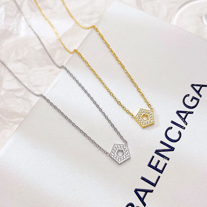 Simple Style Solid Color Stainless Steel  Plating Inlay Zircon White Gold Plated Gold Plated Pendant Necklace