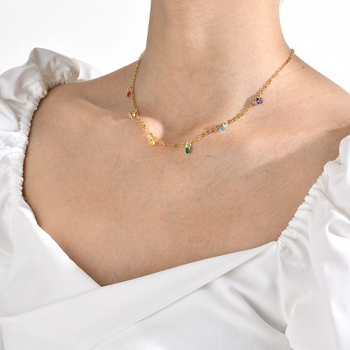 1 Stück schlichte geometrische Edelstahl-Überzug-Zirkon-Halskette