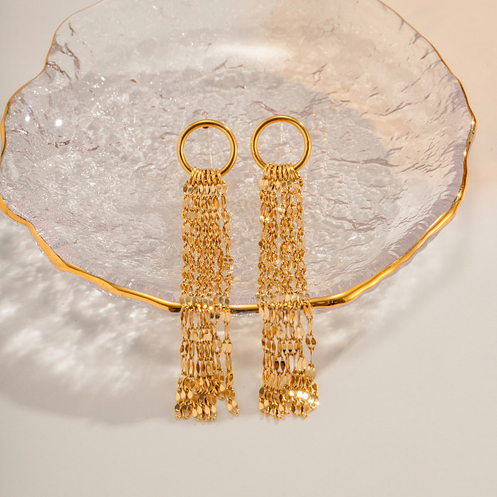 1 Paar IG Style Glam Quastenplattierte Edelstahl-Ohrhänger mit 18-Karat-Vergoldung