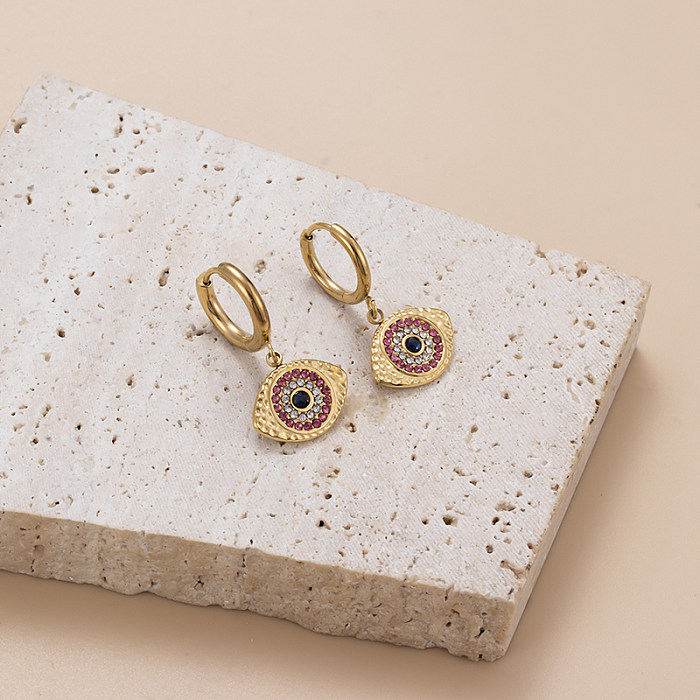 1 Paar elegante, glamouröse runde Augen-Blume-Ohrringe mit Edelstahlbeschichtung und Inlay aus Zirkon mit 18-Karat-Vergoldung