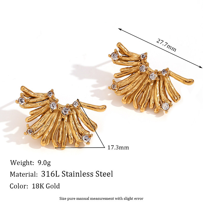 1 par de brincos de orelha banhados a ouro 18k, estilo vintage, estilo simples, estilo clássico, bloco colorido, incrustação de strass de aço inoxidável