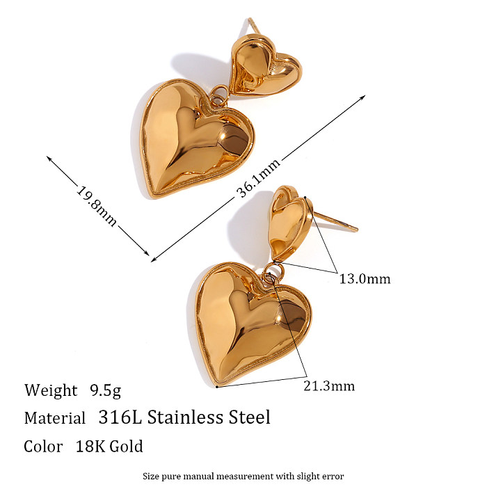 1 paire de boucles d'oreilles élégantes en forme de cœur plaquées en acier inoxydable
