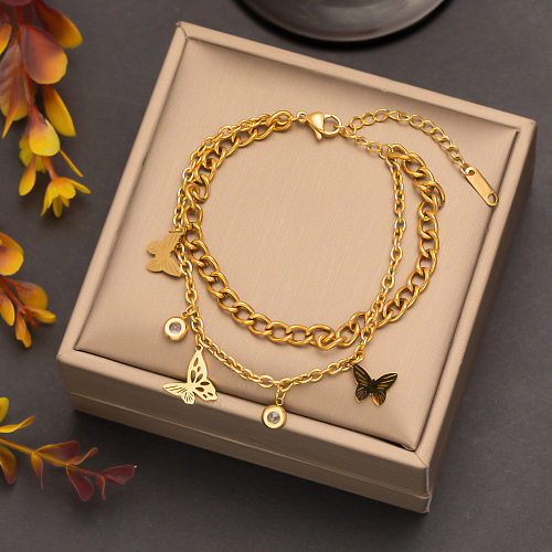 Basic Lady Butterfly Titanium Steel Plating Bracelets
