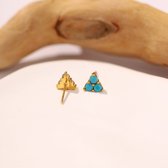 Moda triângulo de aço inoxidável orelha studs banhado a ouro turquesa brincos de aço inoxidável