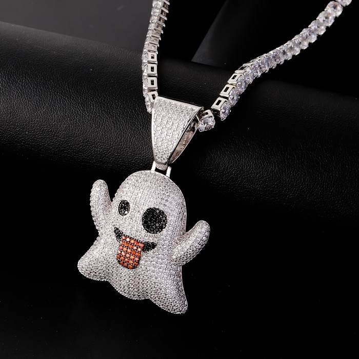 Hip-Hop Basic Cool Style Ghost Stainless Steel  Plating Inlay Zircon Pendant Necklace