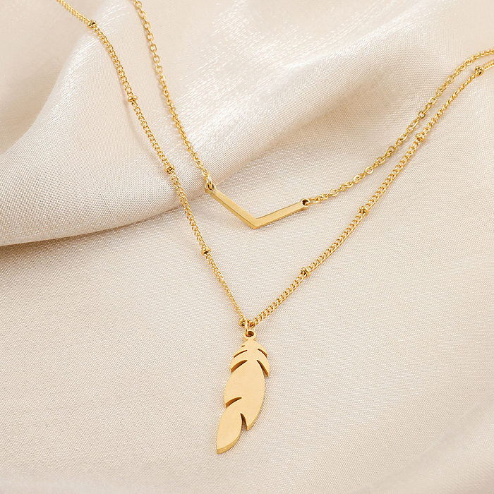1 Piece Retro Leaf Stainless Steel  Alloy Layered Necklaces