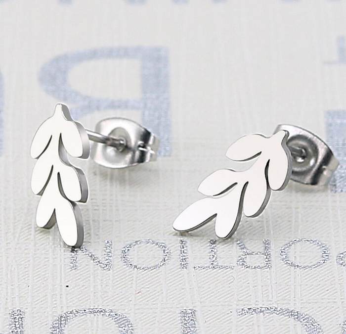 1 Pair Fashion Leaves Stainless Steel Ear Studs