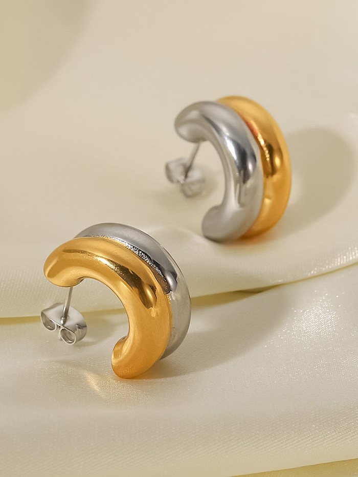 Two-Tone Hoop Earrings For Women 18K Gold Plating, Hypoallergenic Fashion Two-Tone C- Shaped Hoop Women's Classic Temperament Earrings