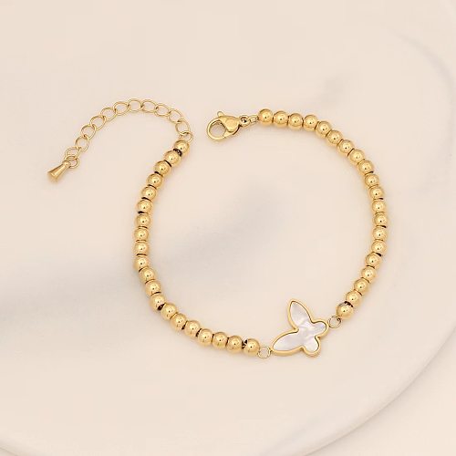 Simple Style Butterfly Titanium Steel Plating Inlay Shell 18K Gold Plated Bracelets