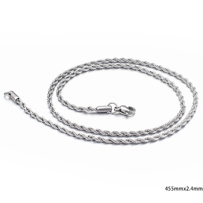 Collier à corde torsadée multi-tailles par galvanoplastie en acier inoxydable européen et américain, chaîne torsadée, vente en gros