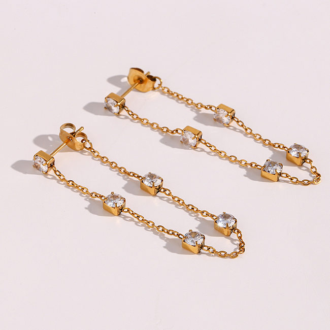 Fashion Square Stainless Steel  Drop Earrings Plating Inlay Zircon Stainless Steel  Earrings