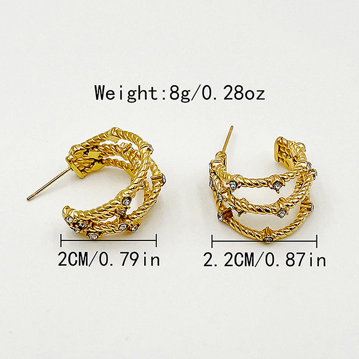1 Pair Vintage Style Simple Style Roman Style C Shape Layered Plating Inlay Stainless Steel  Zircon Gold Plated Ear Studs