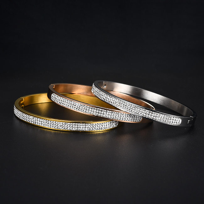 Bijoux en diamant à la mode, trois rangées de bracelets en acier inoxydable en forme d'œuf entièrement en diamant