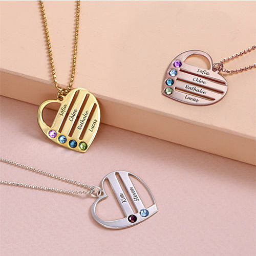 Simple Style Heart Shape Stainless Steel  Hollow Out Artificial Rhinestones Pendant Necklace