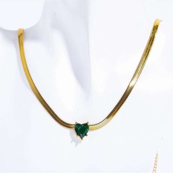 Collier pendentif décontracté en forme de cœur, Style Simple et doux, en acier inoxydable, incrustation de Zircon plaqué or 18 carats
