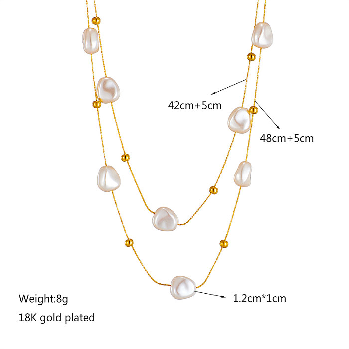 Collar Básico Geométrico Acero Inoxidable Chapado en Oro Perlas Artificiales 1 Pieza